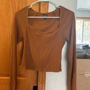 Wild Fable Ribbed Long Sleeve Top in Rust